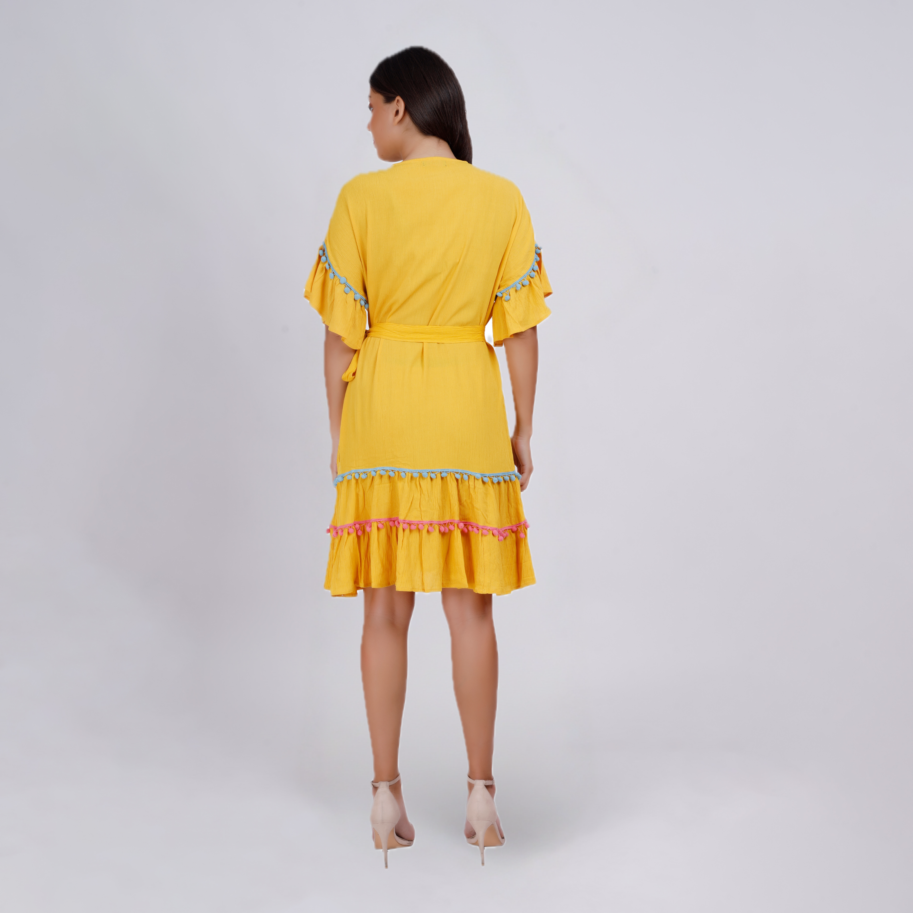 Elegant Boho Embroidered Pom-Pom Dress