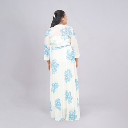 Effortless Coral Print Maxi Set with Tie-Front Shrug