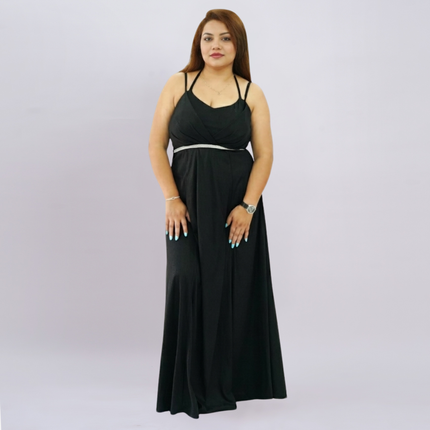 Embellished Empire Waist Shimmer Gown with Halter Straps
