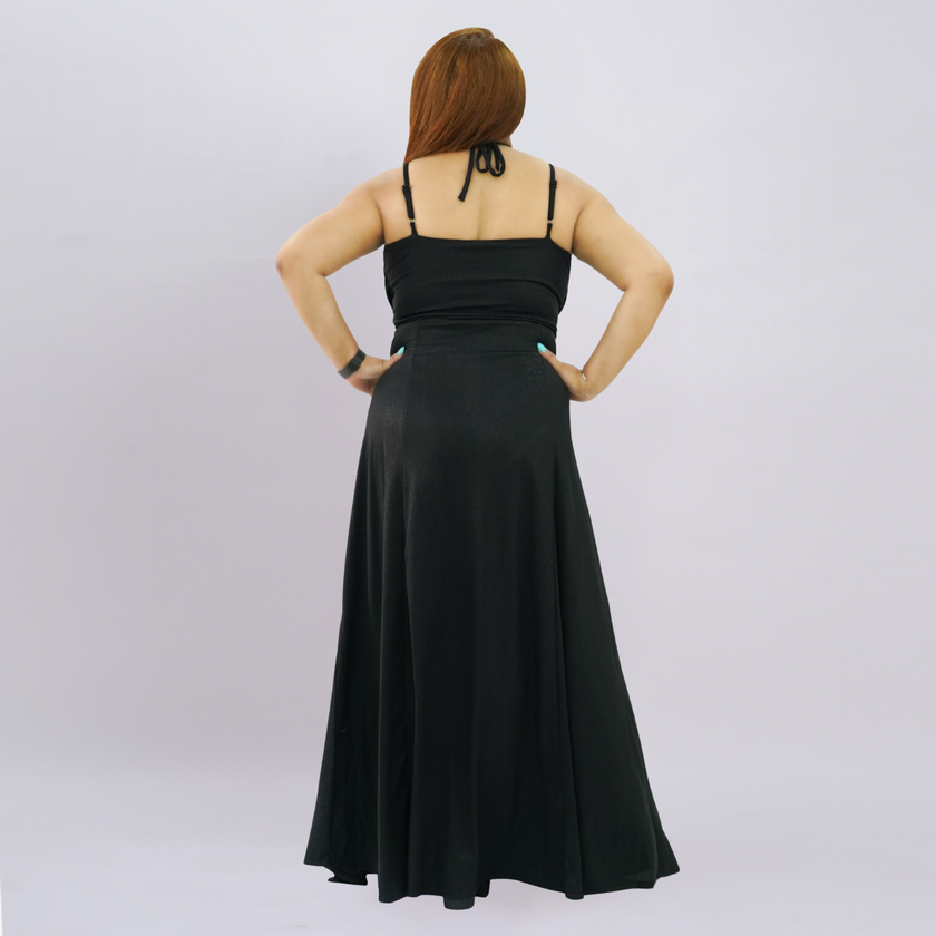 Embellished Empire Waist Shimmer Gown with Halter Straps