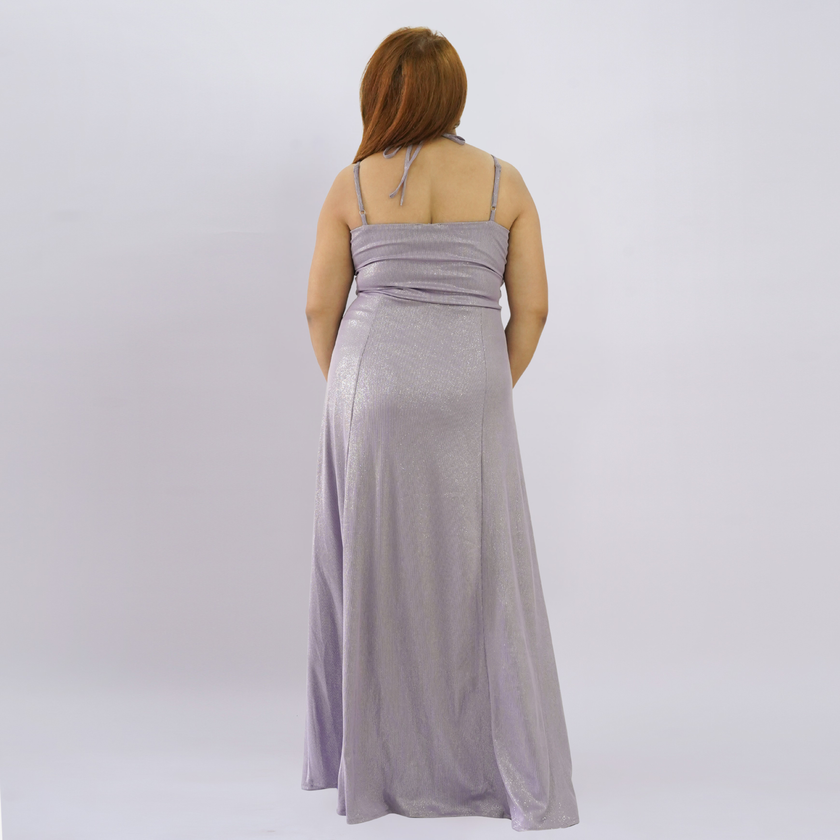 Embellished Empire Waist Shimmer Gown with Halter Straps