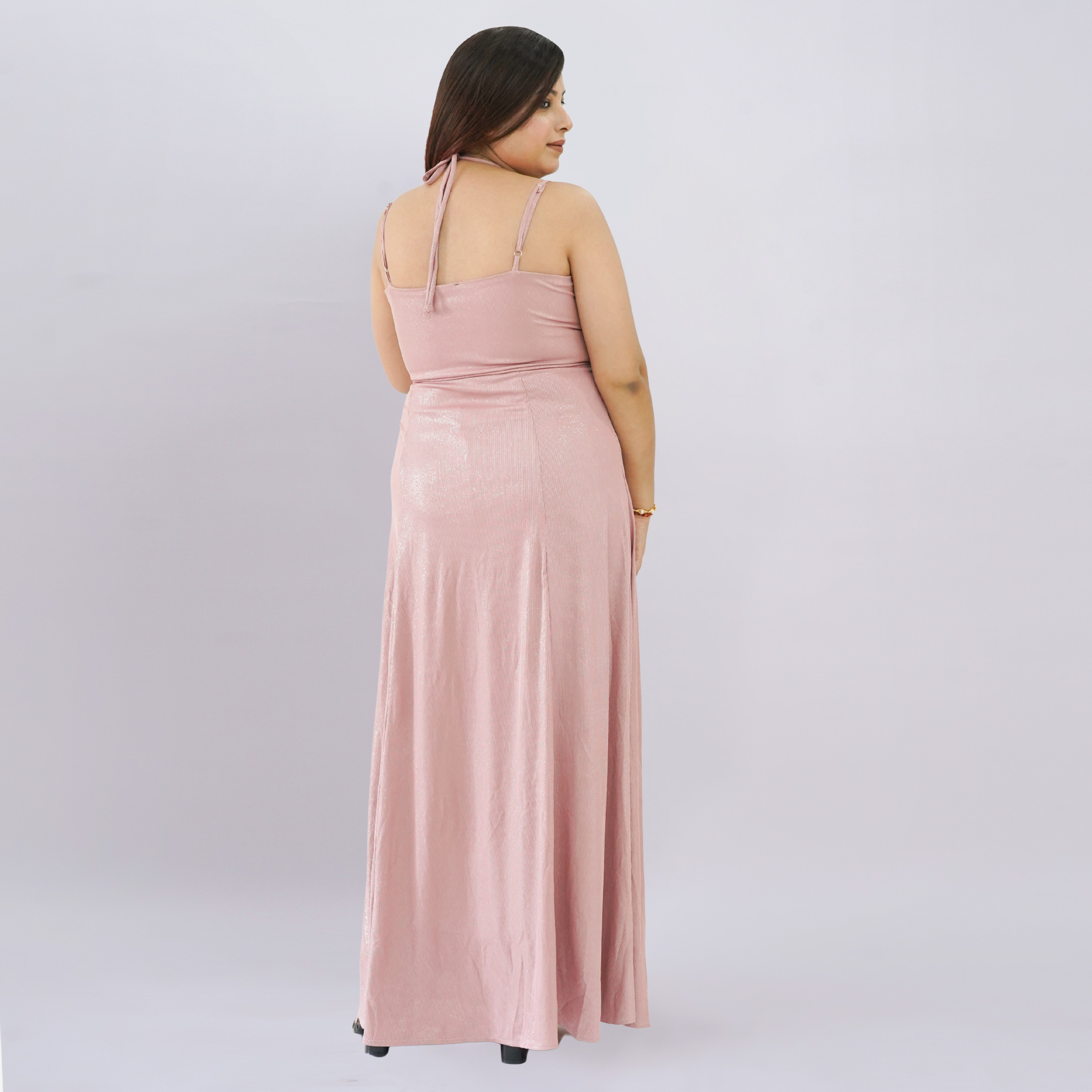 Embellished Empire Waist Shimmer Gown with Halter Straps