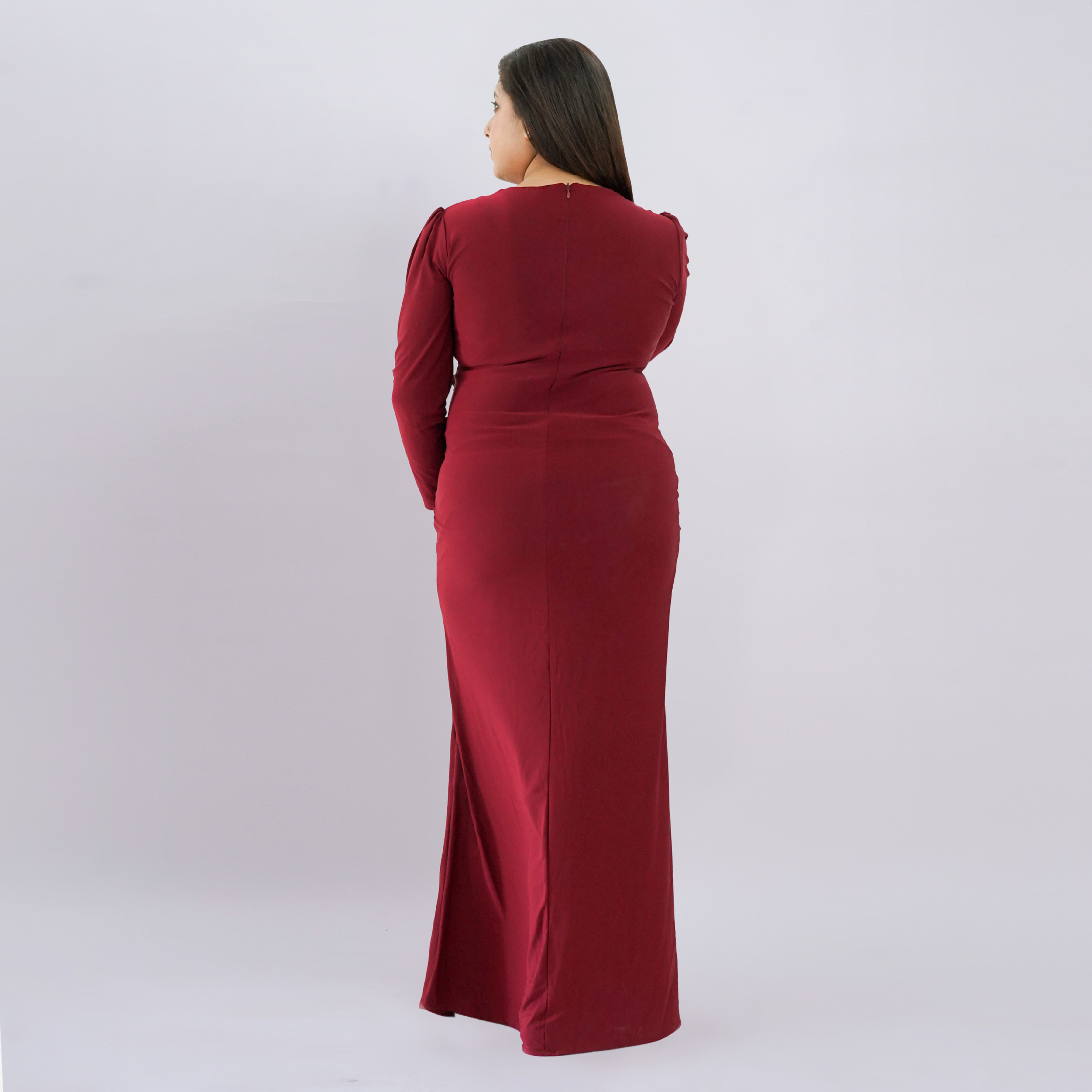 Floral Appliqué Ruched Maxi Gown