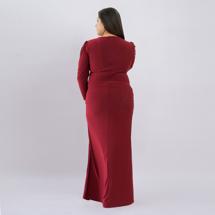Floral Appliqué Ruched Maxi Gown