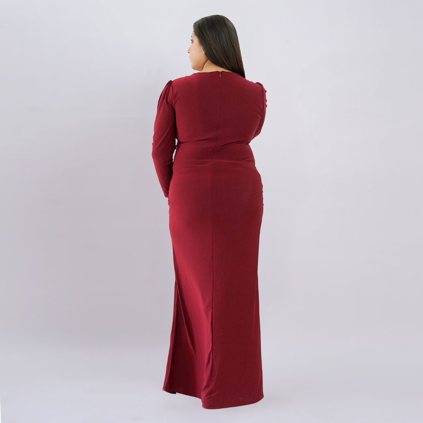 Floral Appliqué Ruched Maxi Gown