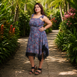 Floral Midi Dress with Handkerchief Hem & Lace Trim