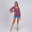 Floral V-Neck Wrap Blouse with Bell Sleeves