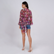 Floral V-Neck Wrap Blouse with Bell Sleeves