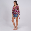 Floral V-Neck Wrap Blouse with Bell Sleeves