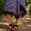 Floral Midi Dress with Handkerchief Hem & Lace Trim