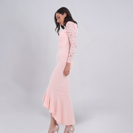 Frill Hem Lace Overlay Bodycon Dress