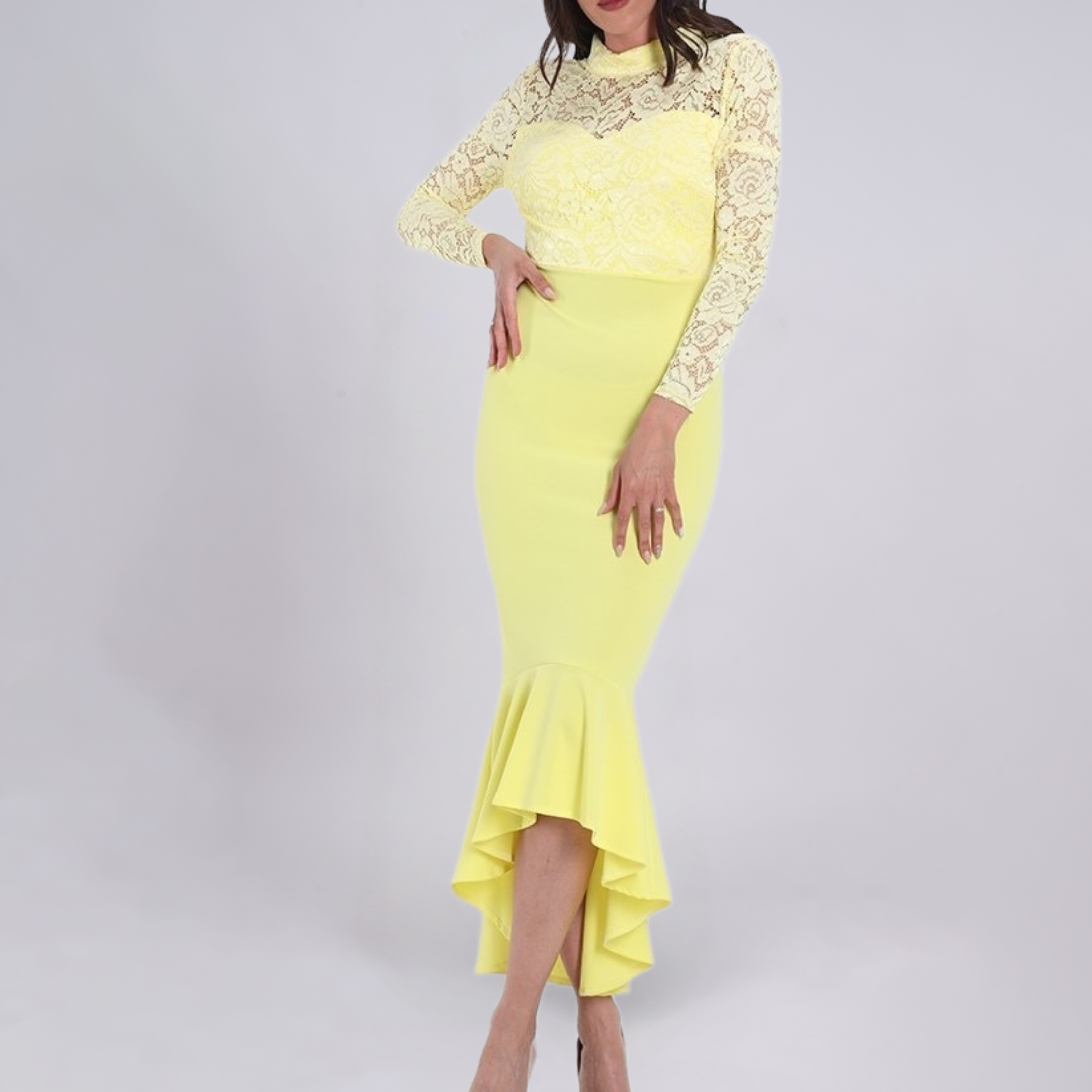 Frill Hem Lace Overlay Bodycon Dress