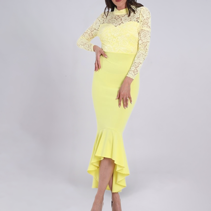 Frill Hem Lace Overlay Bodycon Dress