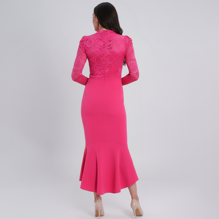 Frill Hem Lace Overlay Bodycon Dress