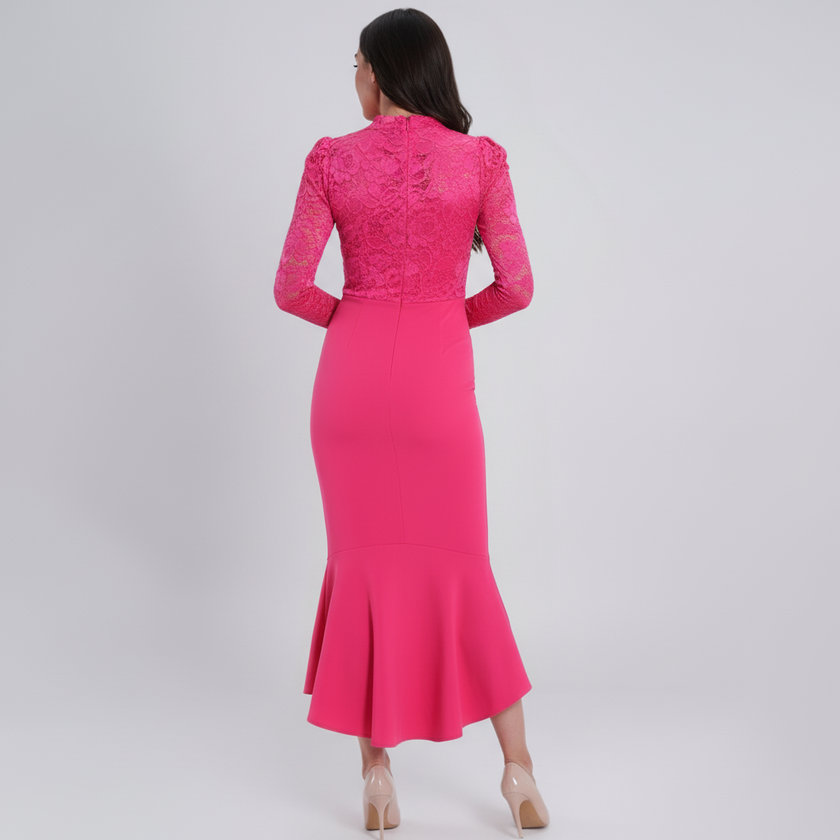 Frill Hem Lace Overlay Bodycon Dress