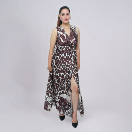 Safari Noir Abstract Print Wrap Maxi Dress