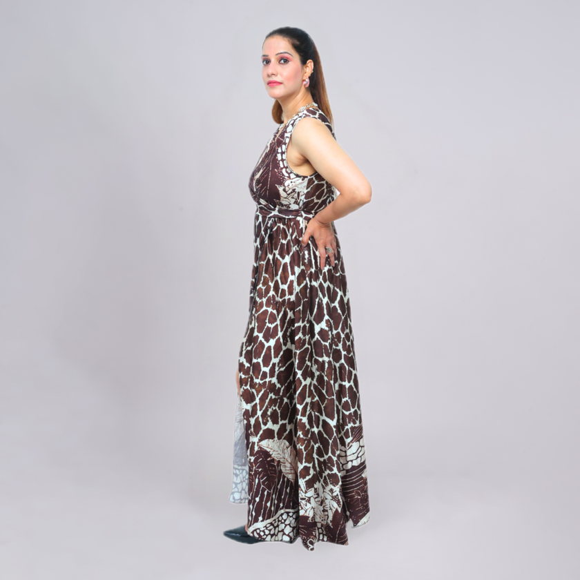 Safari Noir Abstract Print Wrap Maxi Dress