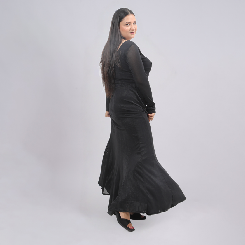 Glimmering V-Neck Mermaid Gown with Pleated Hem