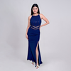 Glitter Halter Neck High Slit Bodycon Maxi Dress