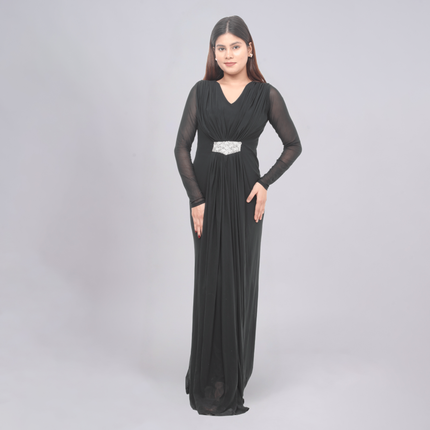 Grecian Goddess Ruched Maxi Gown with Crystal Belt
