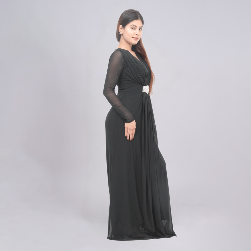 Grecian Goddess Ruched Maxi Gown with Crystal Belt
