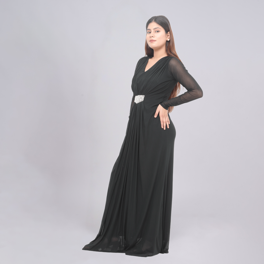 Grecian Goddess Ruched Maxi Gown with Crystal Belt