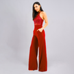 Halter Neck Embellished Mesh Bodice Jumpsuit