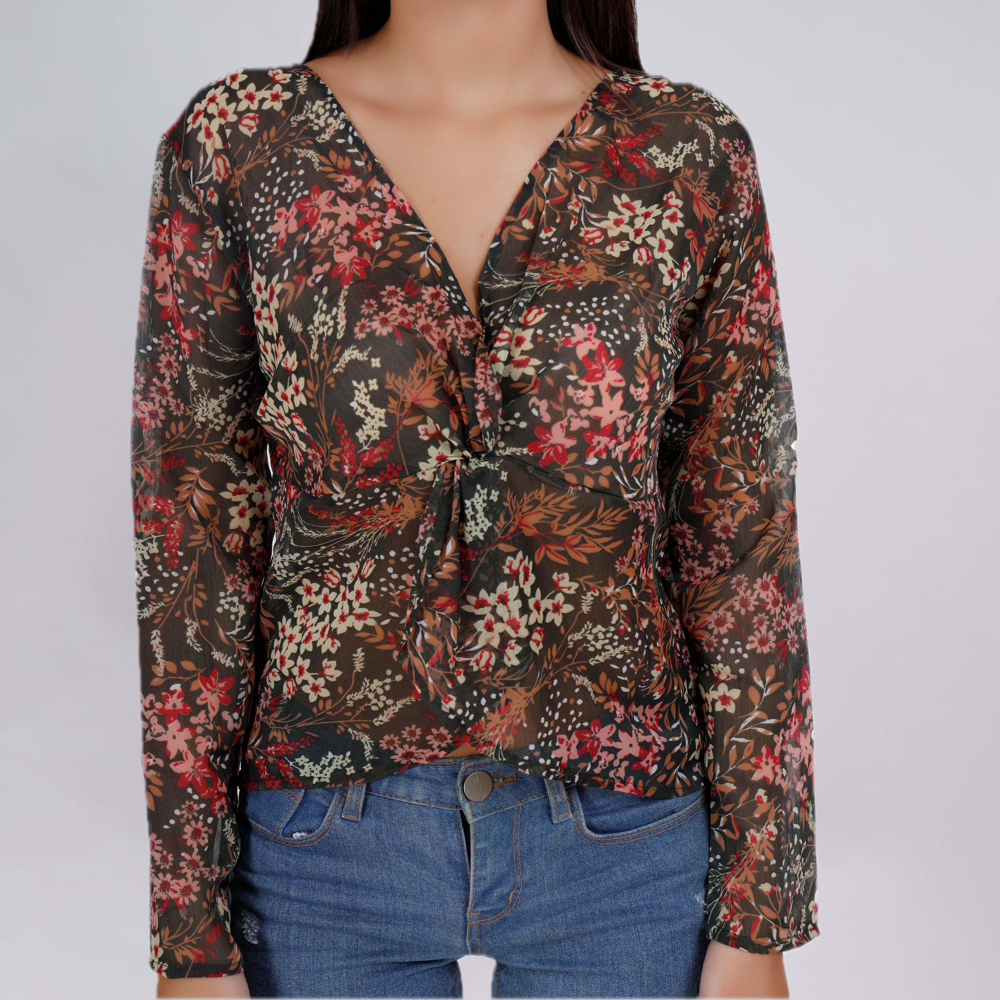 Lightweight Reversible Long Sleeve Knot Blouse