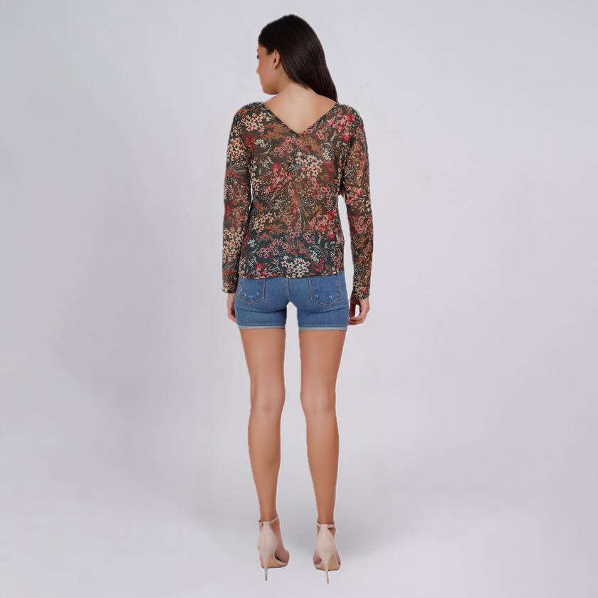 Lightweight Reversible Long Sleeve Knot Blouse