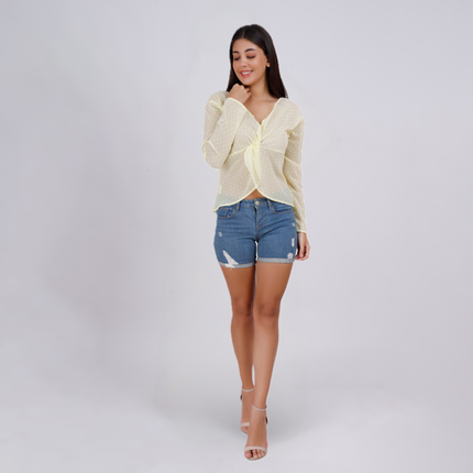 Lightweight Reversible Long Sleeve Knot Blouse