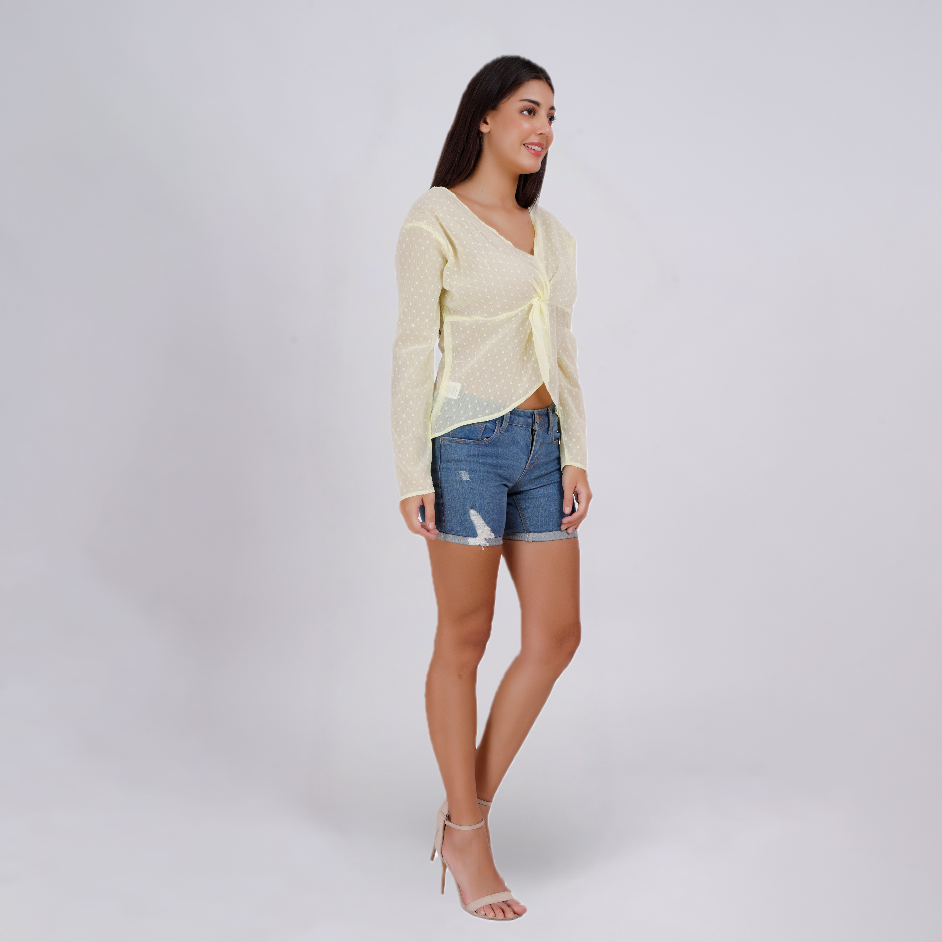 Lightweight Reversible Long Sleeve Knot Blouse