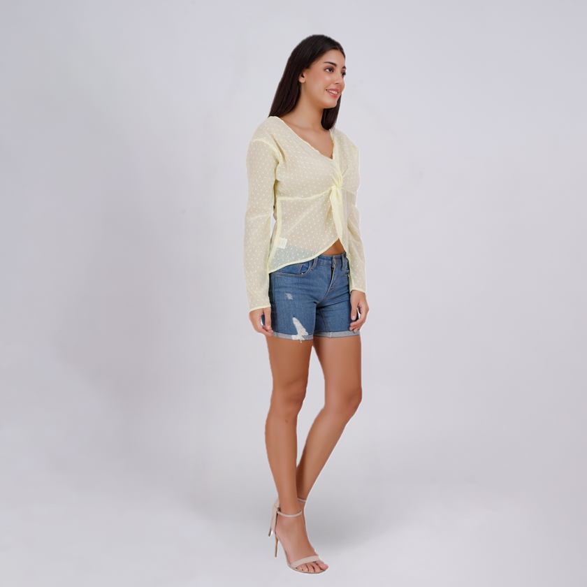 Lightweight Reversible Long Sleeve Knot Blouse