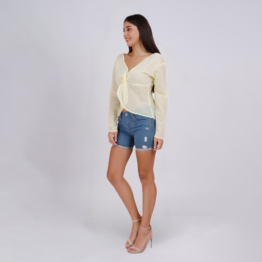 Lightweight Reversible Long Sleeve Knot Blouse