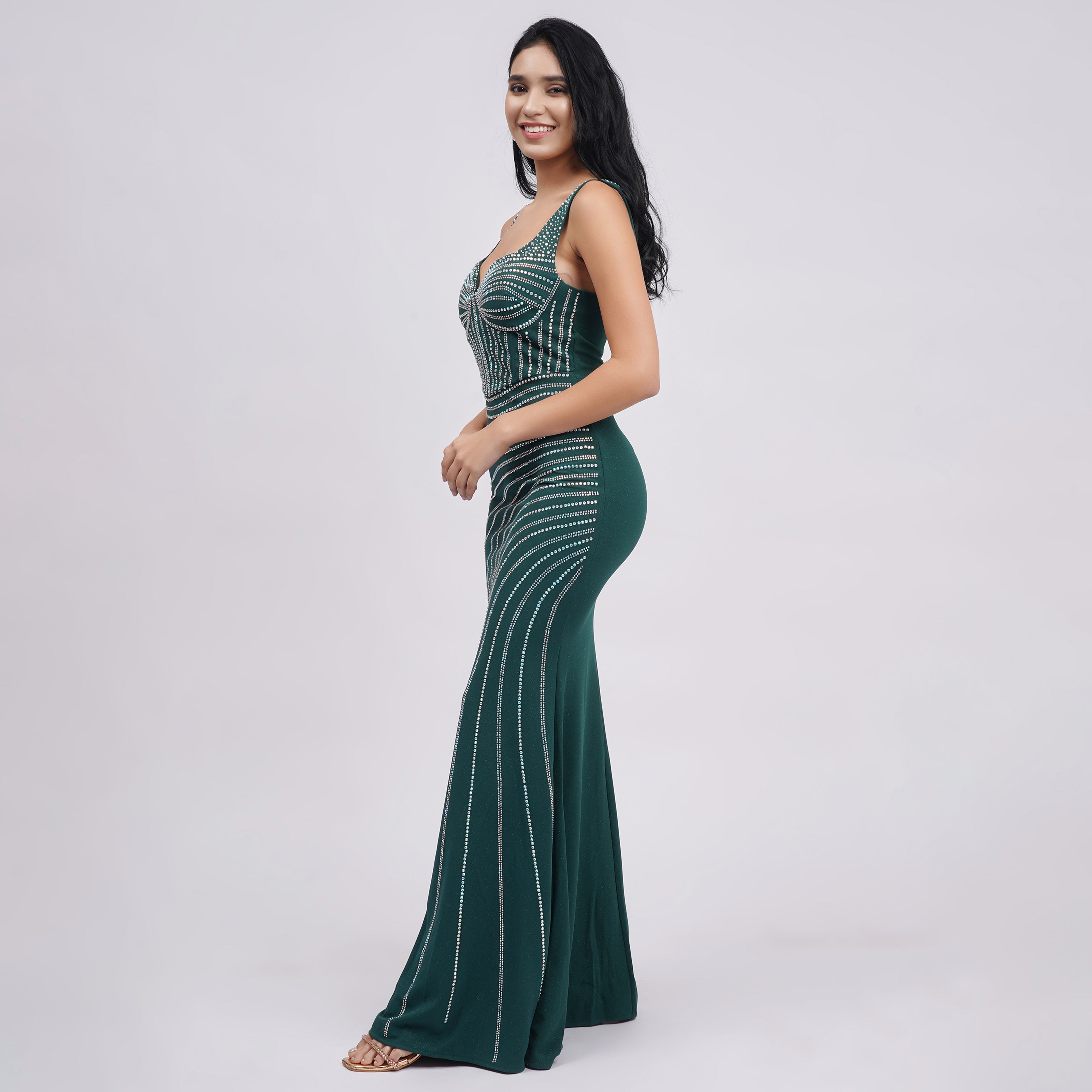Rhinestone Sweetheart Neck Mermaid Evening Gown