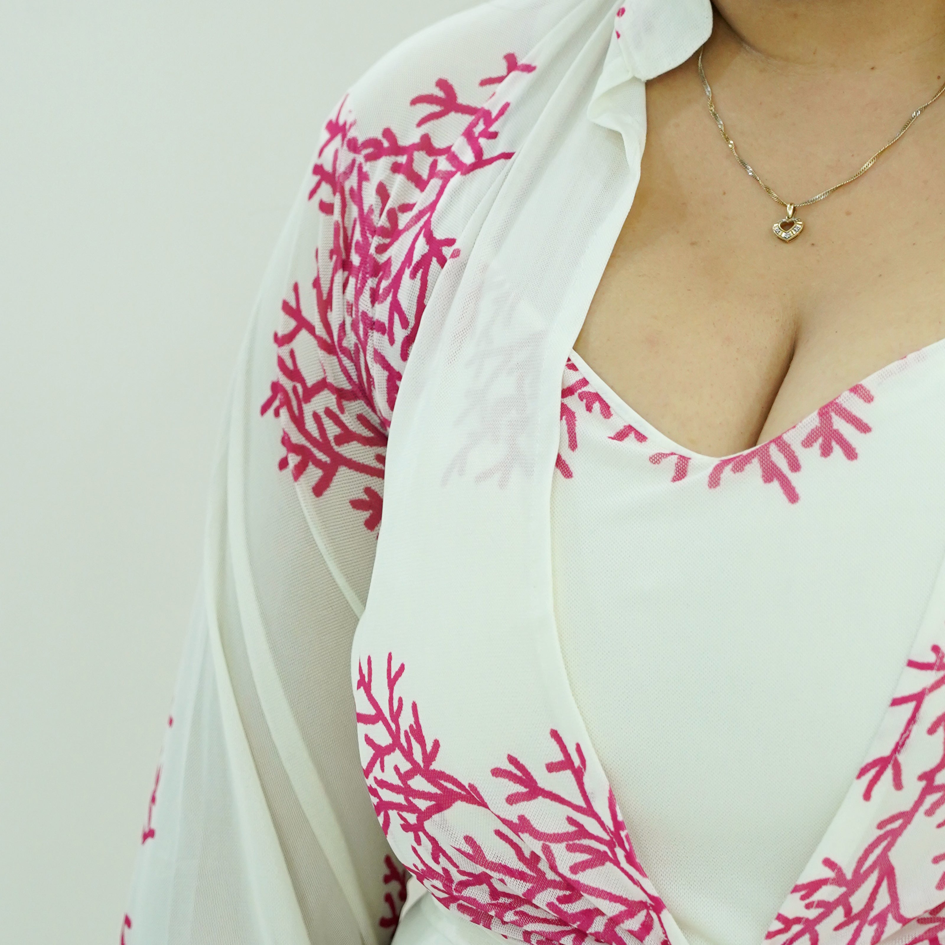 Seaside Coral Print Maxi Set with Tie-Front Shrug