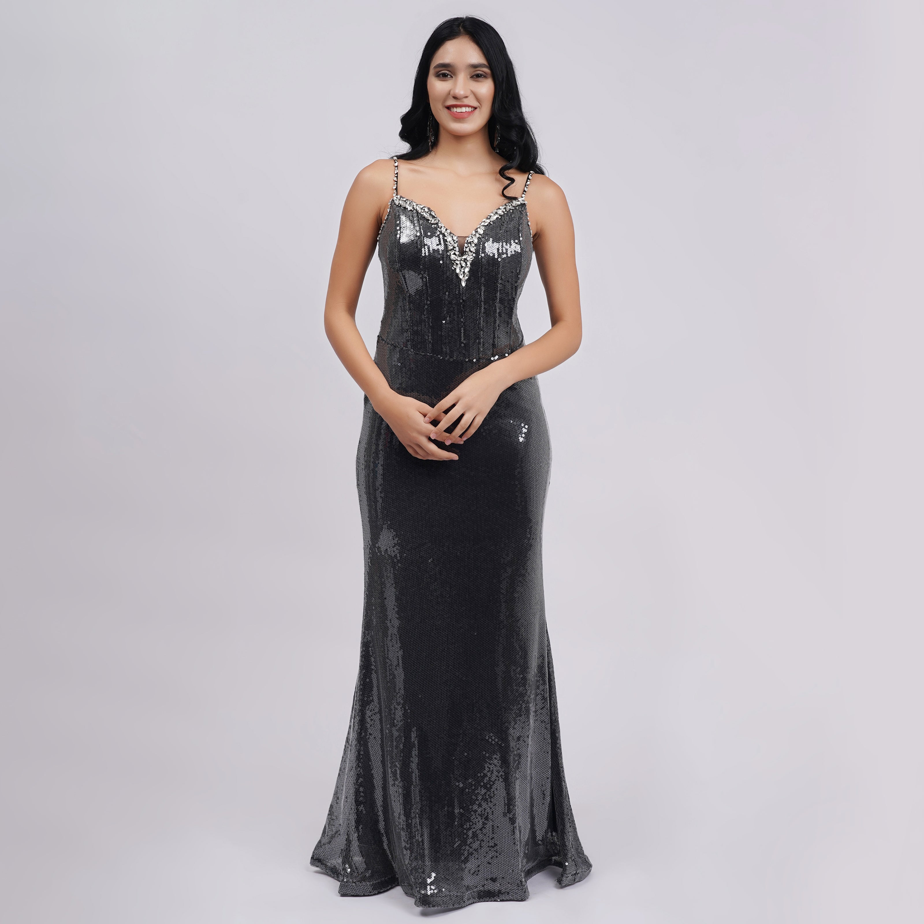 Metallic Sequin Evening Gown