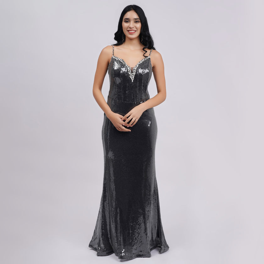 Metallic Sequin Evening Gown