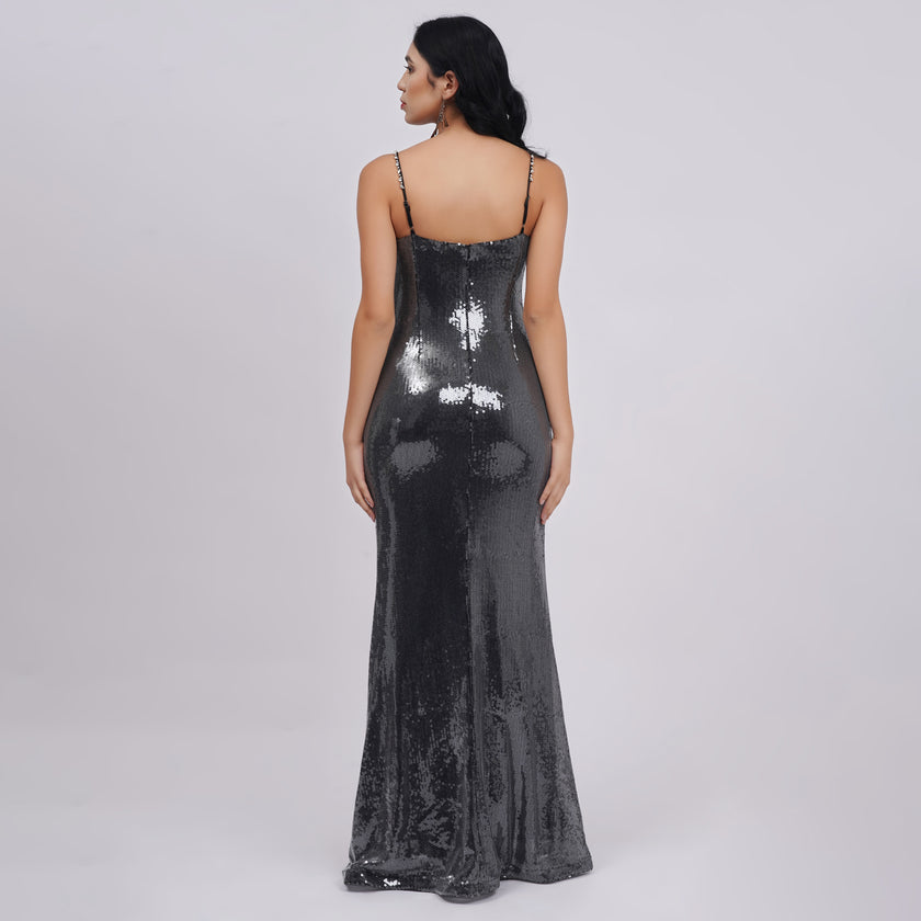 Metallic Sequin Evening Gown