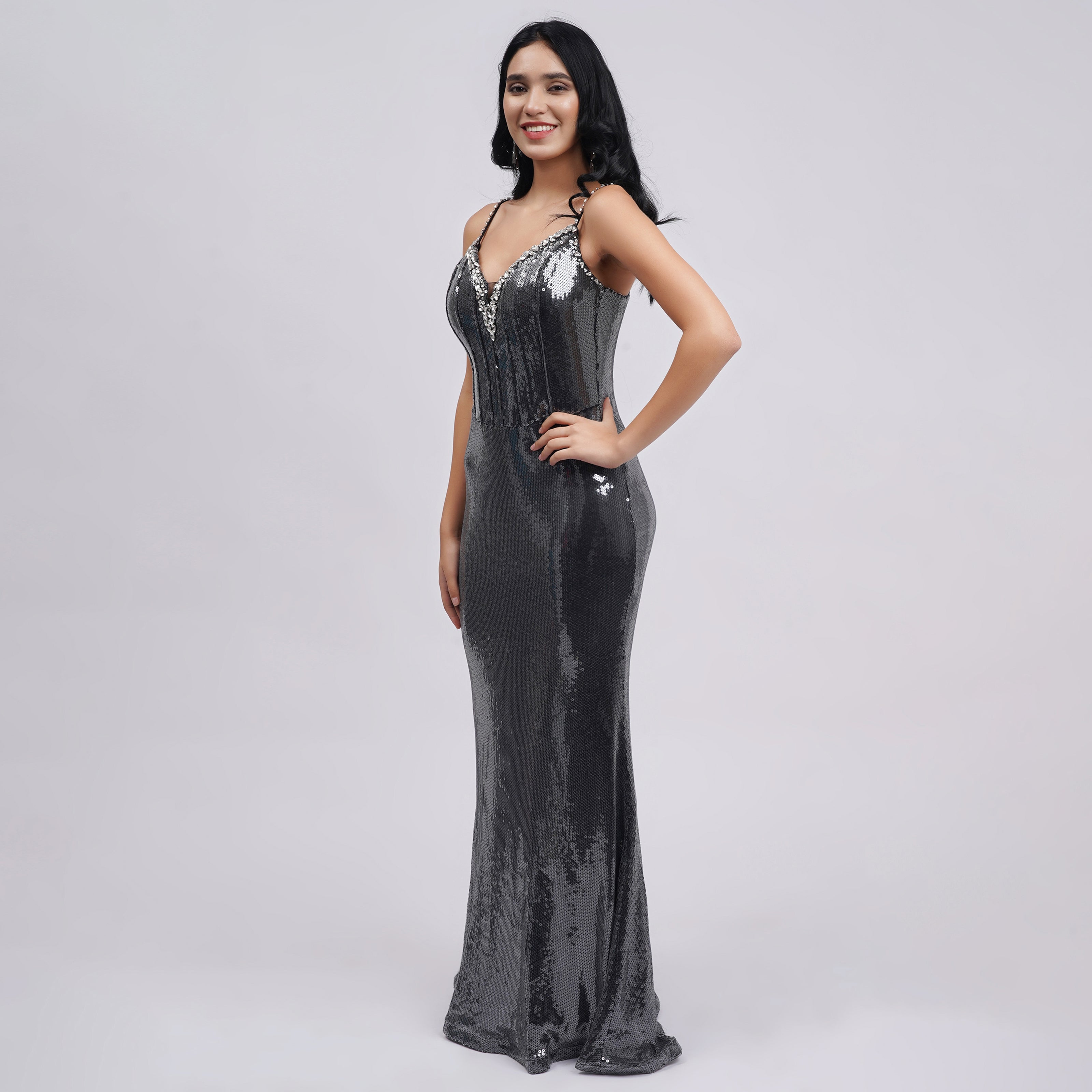 Metallic Sequin Evening Gown