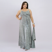 Metallic Draped Maxi Dress with Matching Shrug