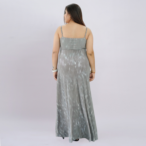 Metallic Draped Maxi Dress with Matching Shrug