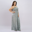 Metallic Draped Maxi Dress with Matching Shrug