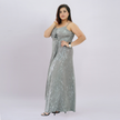 Metallic Draped Maxi Dress with Matching Shrug