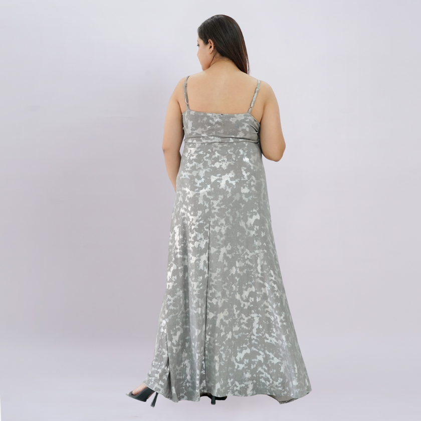 Metallic Draped Maxi Dress with Matching Shrug