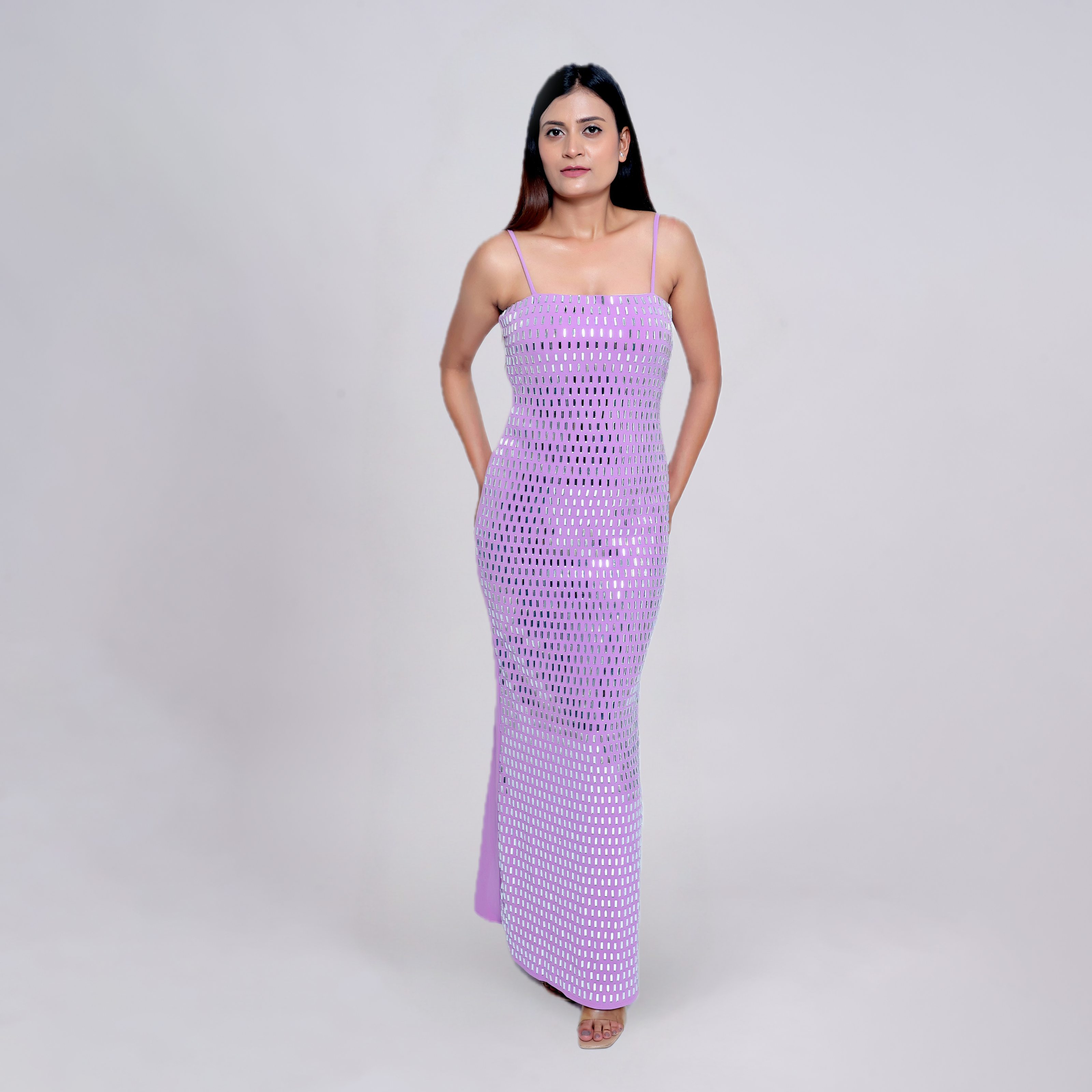 Mirror-Studded Bodycon Evening Gown
