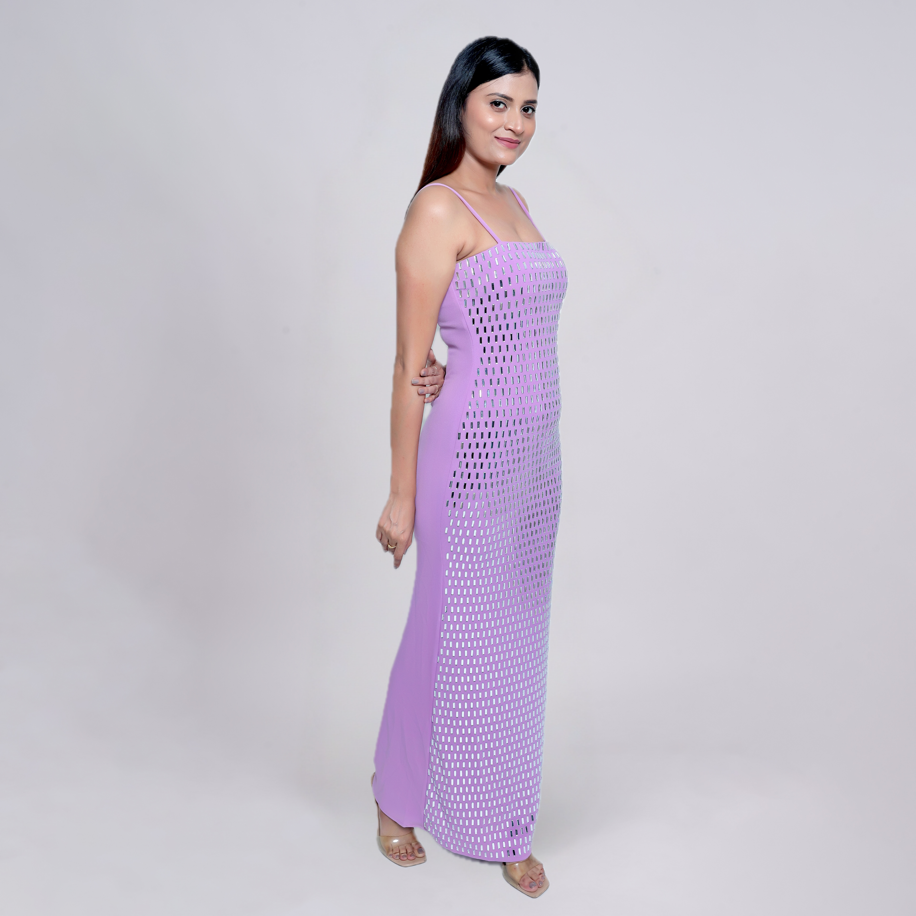 Mirror-Studded Bodycon Evening Gown