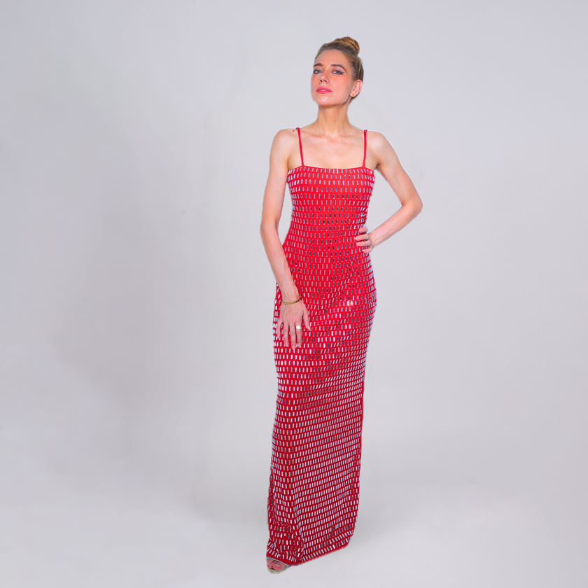Mirror-Studded Bodycon Evening Gown