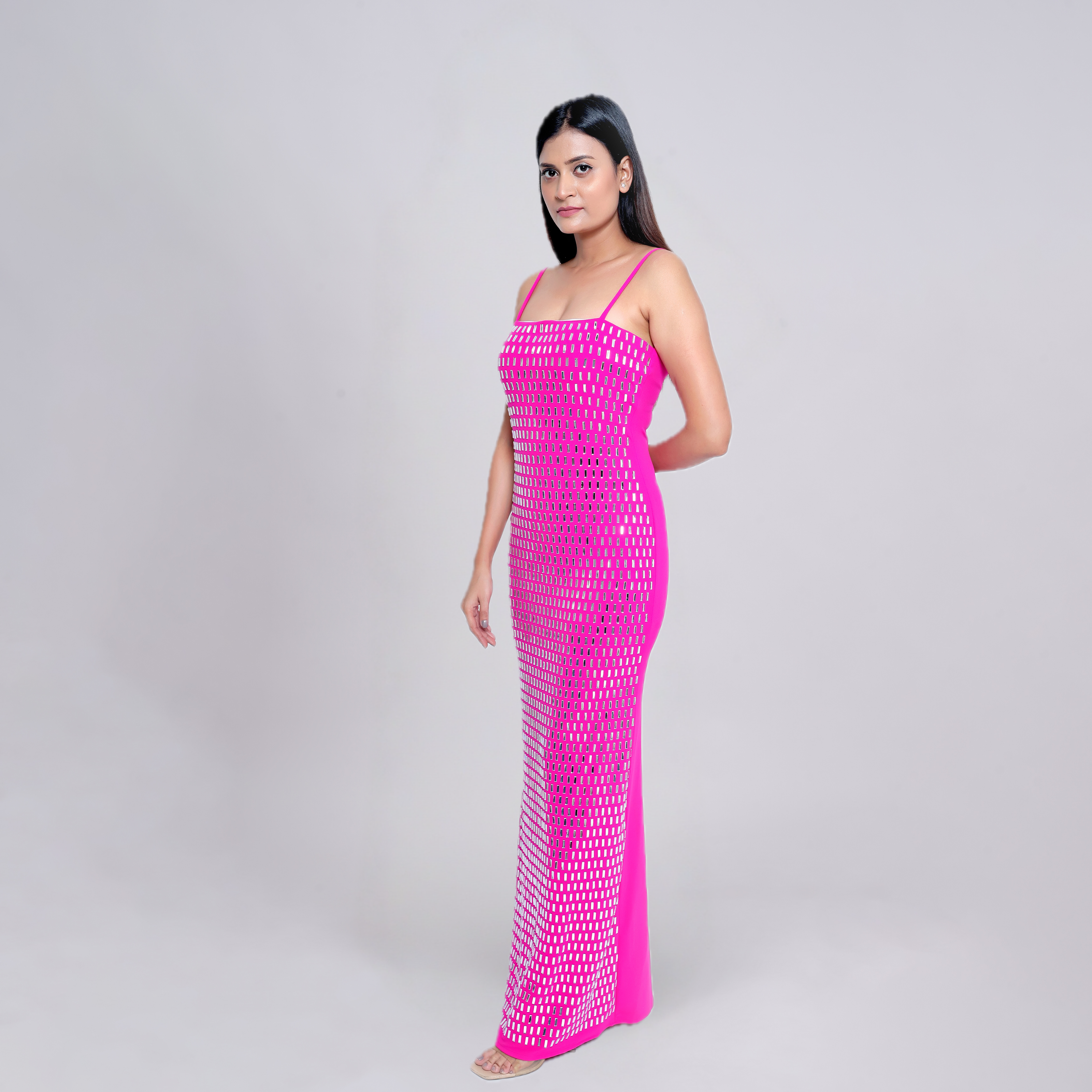 Mirror-Studded Bodycon Evening Gown