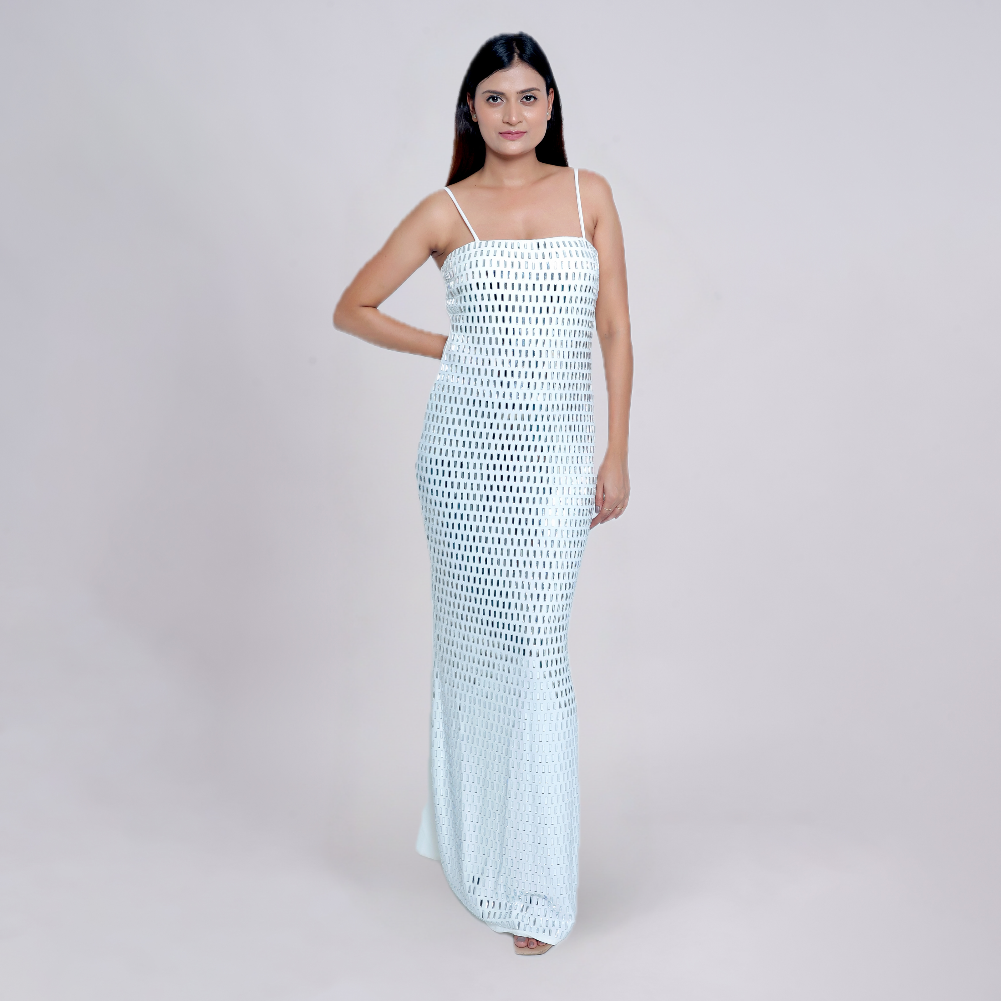 Mirror-Studded Bodycon Evening Gown