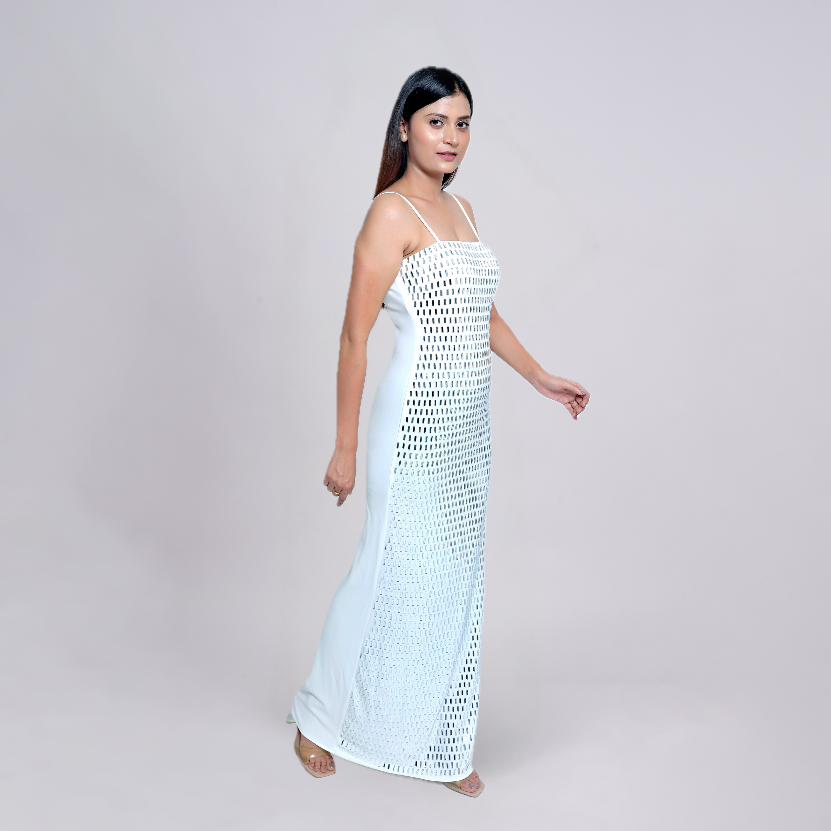Mirror-Studded Bodycon Evening Gown